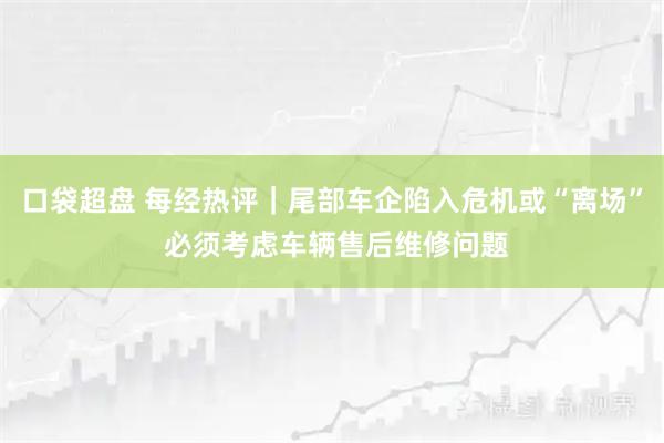 口袋超盘 每经热评｜尾部车企陷入危机或“离场” 必须考虑车辆售后维修问题
